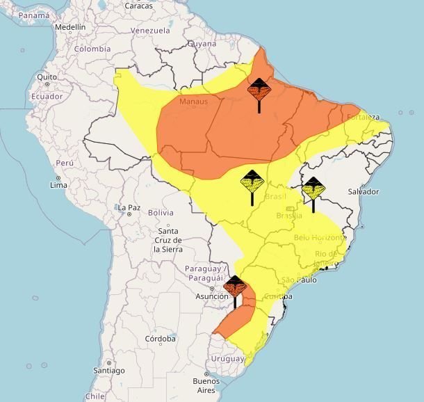 Calor sufocante e tempestades: Inmet emite alerta para quase todo o Brasil